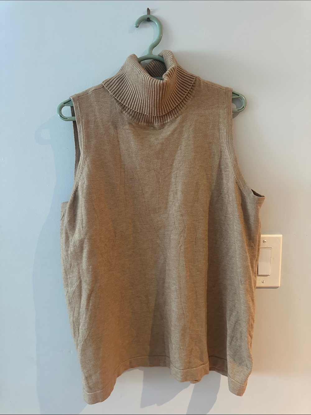 Sleeveless Turtleneck Knit Top - Beige